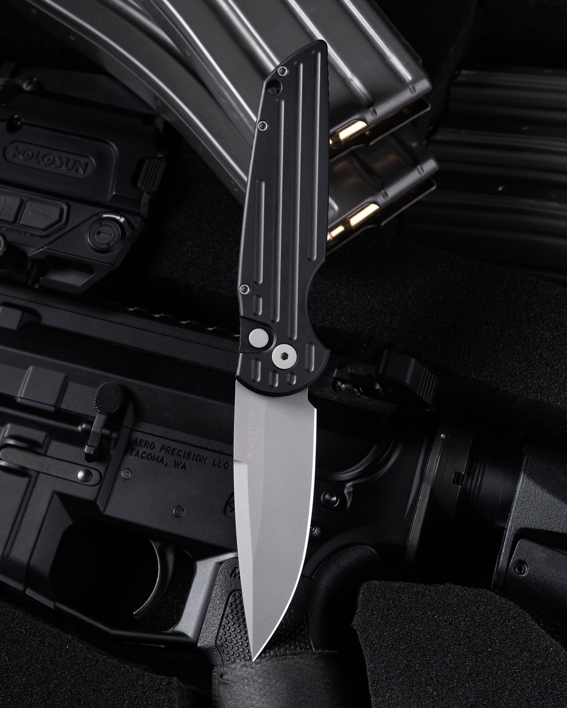 Pro-Tech-Pro-Tech TR-3 Tactical Response AUTO - Black w/ Groove Texture Handle - Bead Blasted 154cm Blade - Blasted Hardware-1-Urban Cutlery