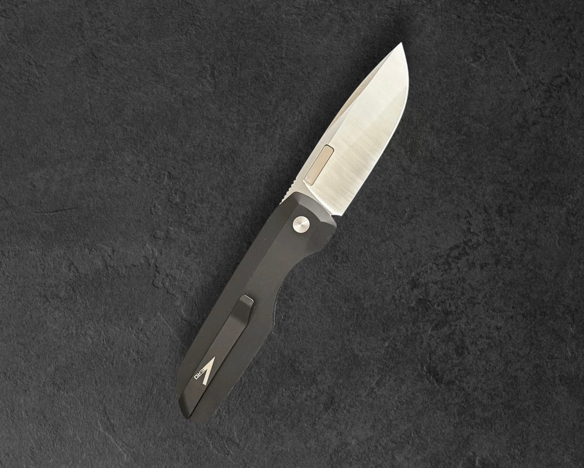Pro-Tech-Pro-Tech VERO1210-LTD.BLUE.LINEN.MIC Vero Synapse Auto - Black Aluminum and Blue Linen Micarta Handle - Machine Satin Magnacut Blade - White Pearl Button - Satin Hardware - DLC Black Clip-4-Urban Cutlery