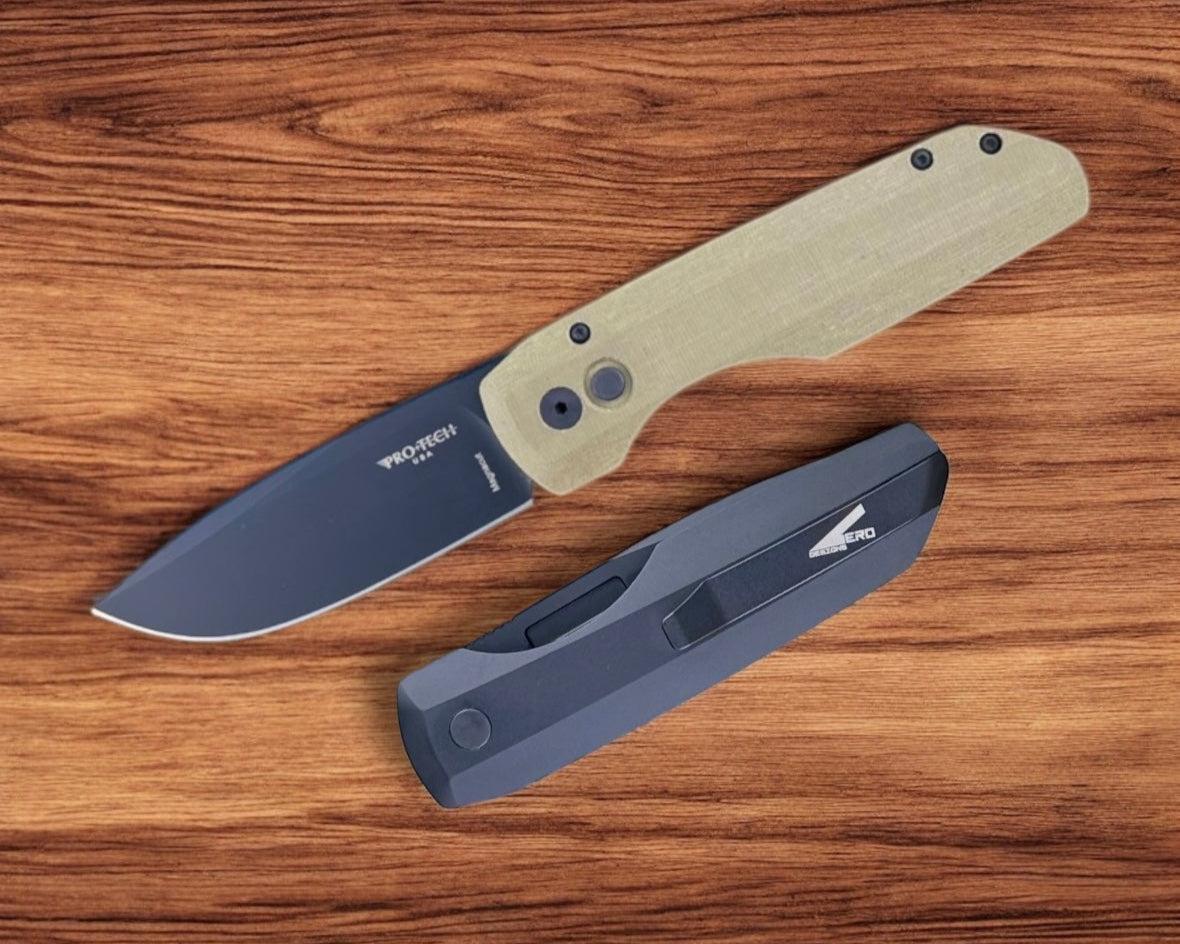 Pro-Tech-Pro-Tech Vero Synapse Auto - Black Aluminum and Green Linen Micarta Handle - DLC Black Magnacut Blade - Black Hardware - Black Signature Vero Clip-1-Urban Cutlery