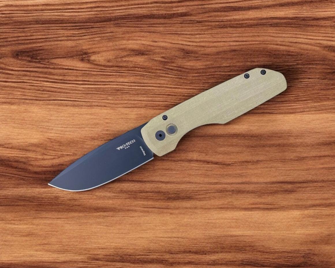 Pro-Tech-Pro-Tech Vero Synapse Auto - Black Aluminum and Green Linen Micarta Handle - DLC Black Magnacut Blade - Black Hardware - Black Signature Vero Clip-2-Urban Cutlery