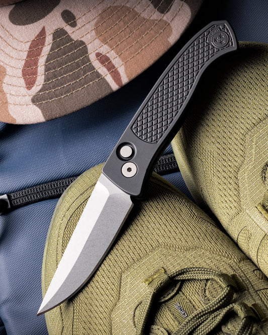 Pro-Tech-Pro-Tech WB1105 Brend Classic Auto - Diamond Textured Black Handles - Stonewash Magnacut Blade - Blasted Hardware-1-Urban Cutlery