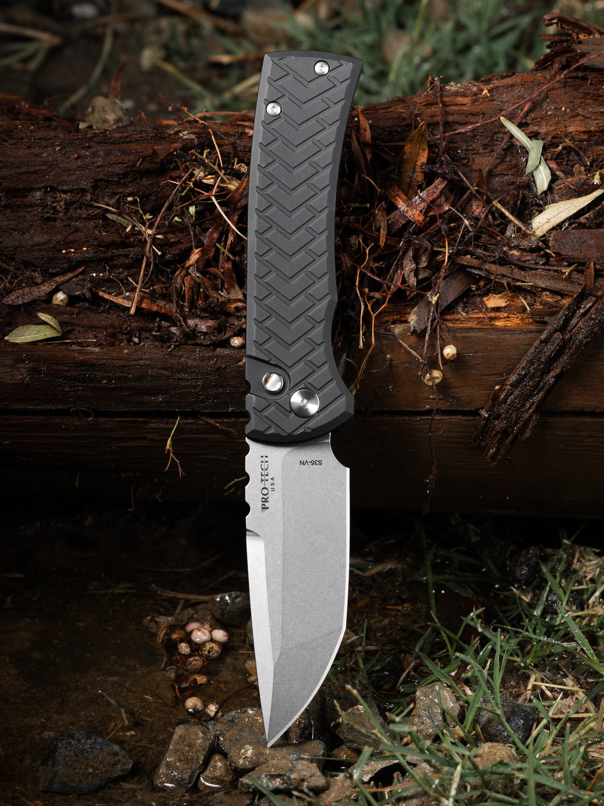 Pro-Tech-Pro-Tech x Chaves BST26.Redencion.1 Blade Show Texas 26 Exclusive 229 Redencion AUTO - Black "Tread" Milled Handles - Stonewash Tanto S35vn Blade - Black Lip Pearl Button - DLC Black Steel Milled Skull Clip /50-3-Urban Cutlery