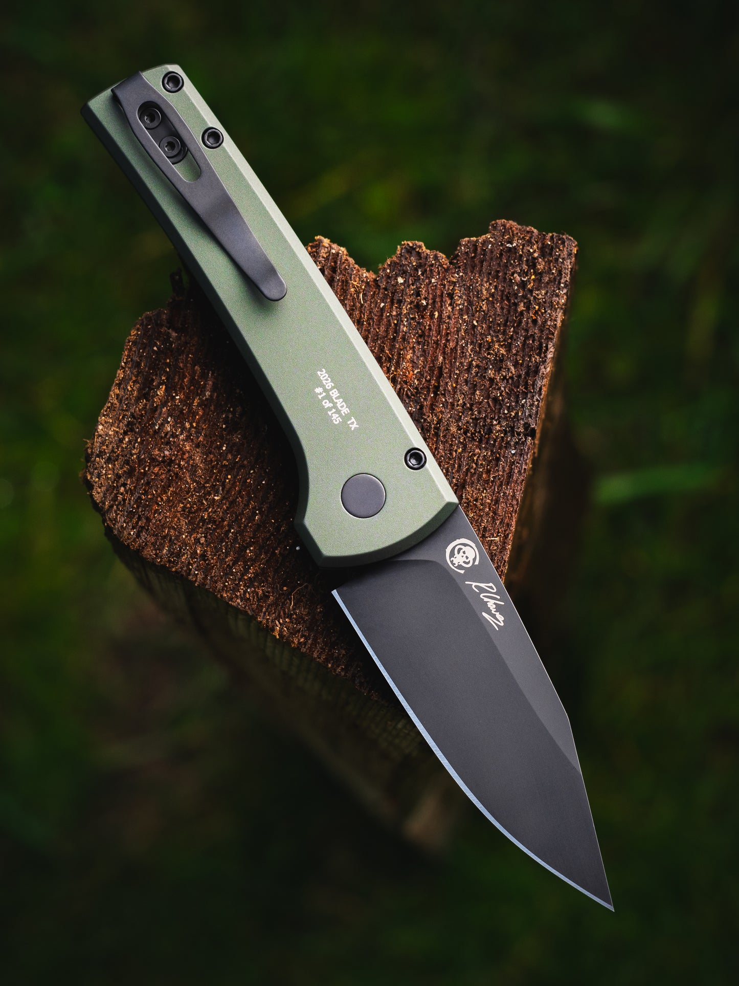Pro-Tech-Pro-Tech x Chaves BST26.Scapegoat.1 Blade Show Texas 2026 Exclusive Scapegoat Auto - Solid Green Handles - DLC Black MAGNAMAX Blade - Black Lip Pearl Button-2-Urban Cutlery