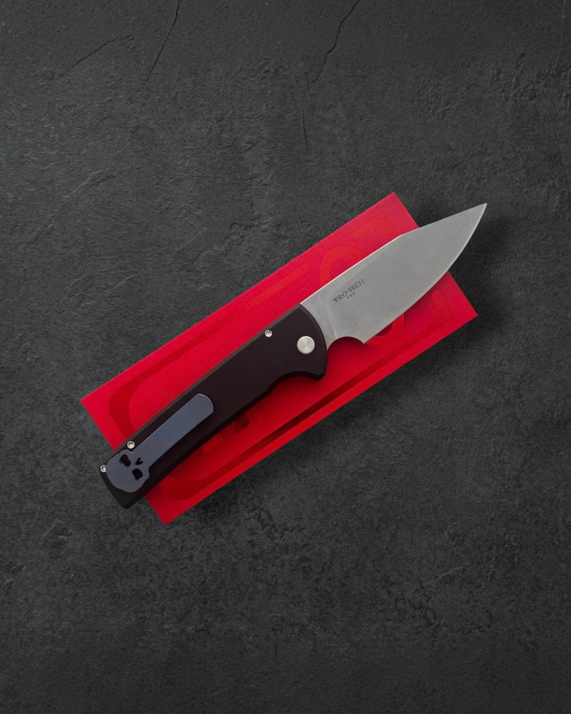 Pro-Tech-Pro-Tech x Chaves BSW26.RCS2101.LTD Blade Show West 2026 Exclusive Scapegoat Full-Size Auto - Black Handles - Stonewash Magnacut Blade - Black Lip Button - Blue Titanium Milled Skull Clip /100-1-Urban Cutlery