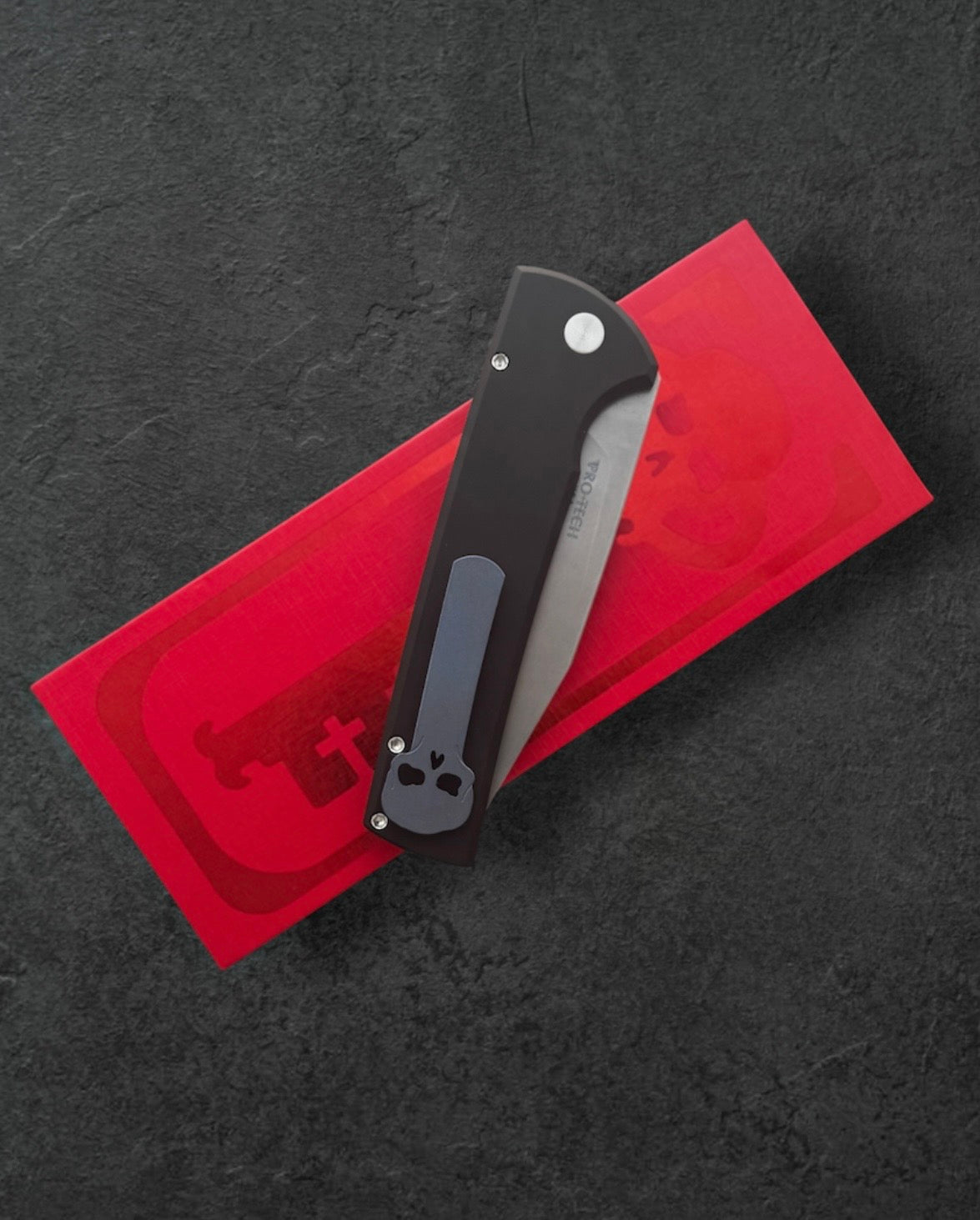 Pro-Tech-Pro-Tech x Chaves BSW26.RCS2101.LTD Blade Show West 2026 Exclusive Scapegoat Full-Size Auto - Black Handles - Stonewash Magnacut Blade - Black Lip Button - Blue Titanium Milled Skull Clip /100-5-Urban Cutlery