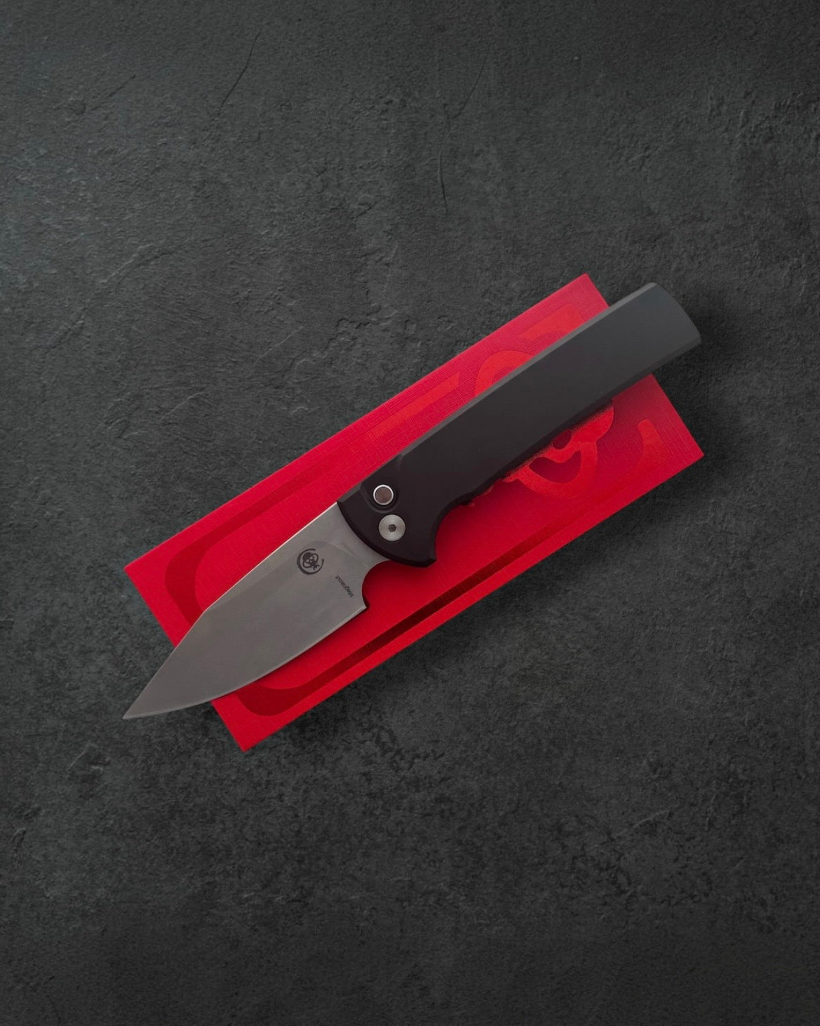 Pro-Tech-Pro-Tech x Chaves BSW26.RCS2101.LTD Blade Show West 2026 Exclusive Scapegoat Full-Size Auto - Black Handles - Stonewash Magnacut Blade - Black Lip Button - Blue Titanium Milled Skull Clip /100-2-Urban Cutlery