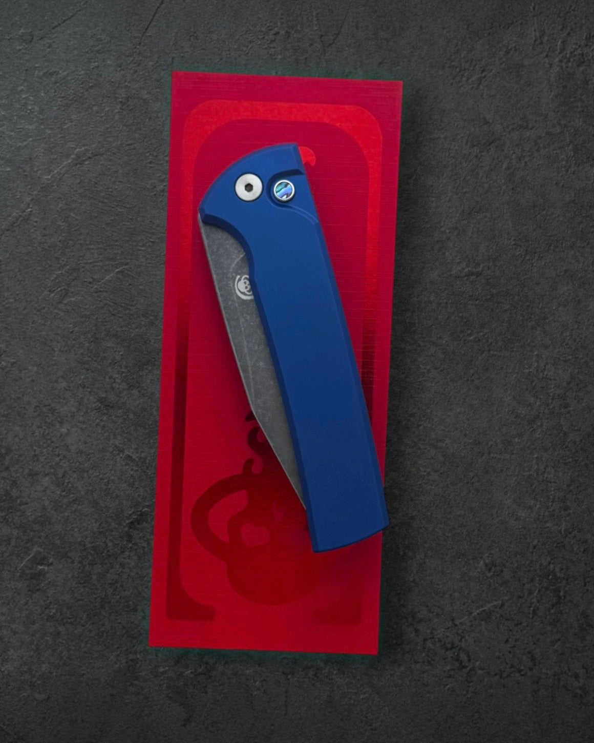 Pro-Tech-Pro-Tech x Chaves CCKSF26.RCS2101.AW.LTD.Blue CCKS Fall 2026 Exclusive Scapegoat Full-Size Auto - Blue Handles - Acid Wash Magnacut Blade - Abalone Button - Stonewash Titanium Milled Skull Clip /40-4-Urban Cutlery