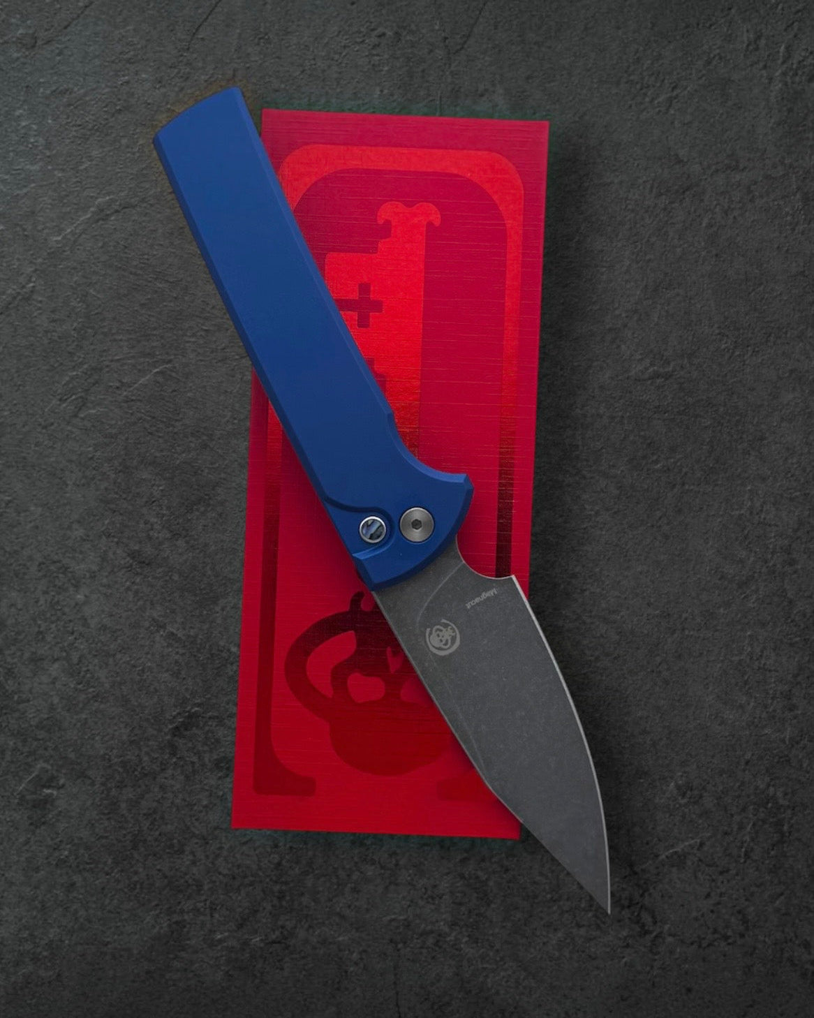 Pro-Tech-Pro-Tech x Chaves CCKSF26.RCS2101.AW.LTD.Blue CCKS Fall 2026 Exclusive Scapegoat Full-Size Auto - Blue Handles - Acid Wash Magnacut Blade - Abalone Button - Stonewash Titanium Milled Skull Clip /40-3-Urban Cutlery