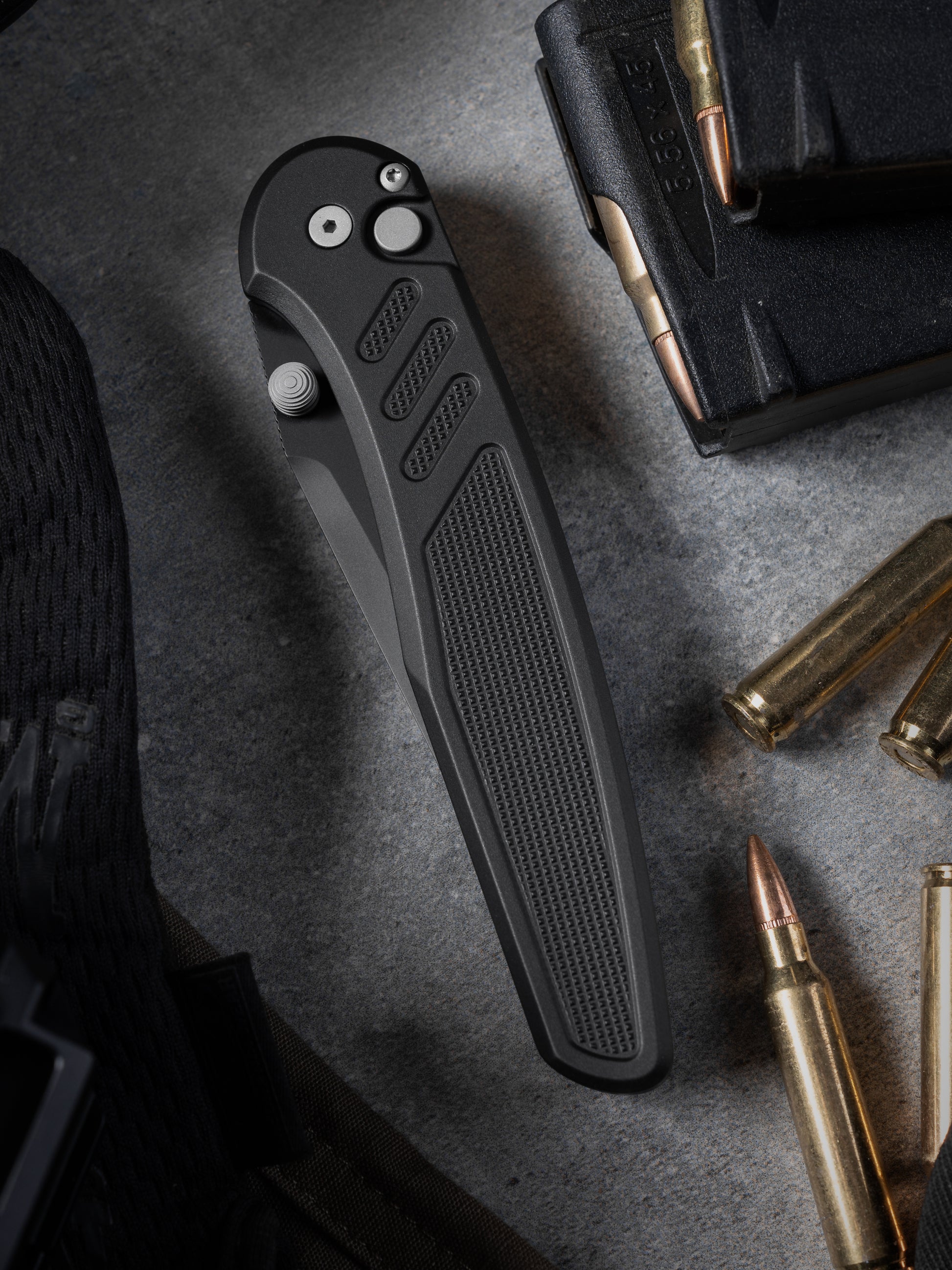 Pro-Tech-Pro-Tech x Peace Neighbor Avalon PN1103 - Knurled Black Aluminum Handle - DLC Black Magnacut Blade - Blasted Thumb Studs and Hardware - Black Long Deep Carry Clip-3-Urban Cutlery