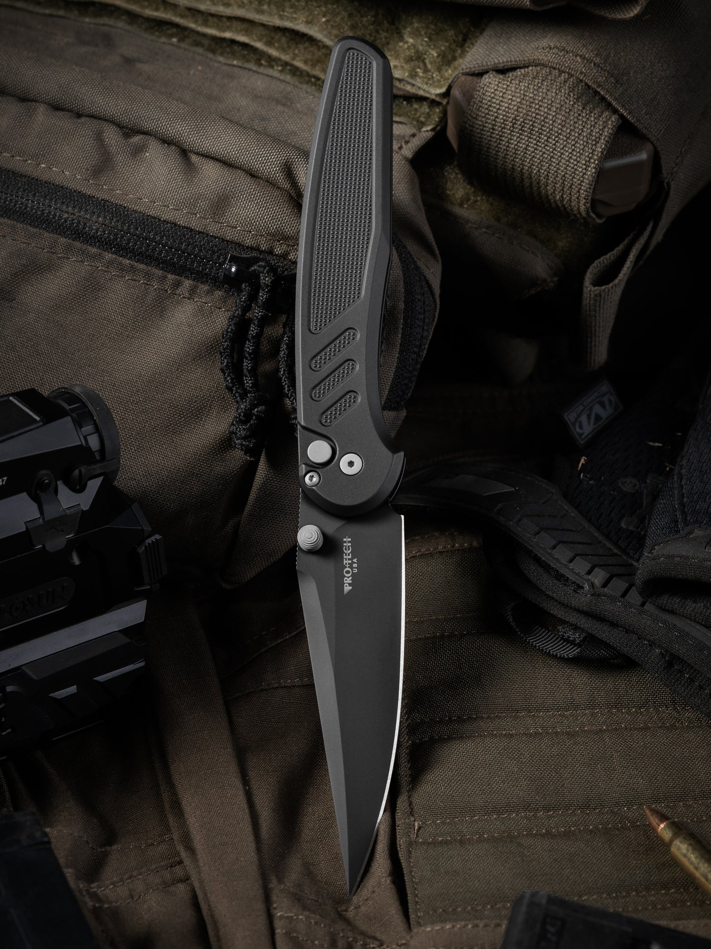 Pro-Tech-Pro-Tech x Peace Neighbor Avalon PN1103 - Knurled Black Aluminum Handle - DLC Black Magnacut Blade - Blasted Thumb Studs and Hardware - Black Long Deep Carry Clip-4-Urban Cutlery