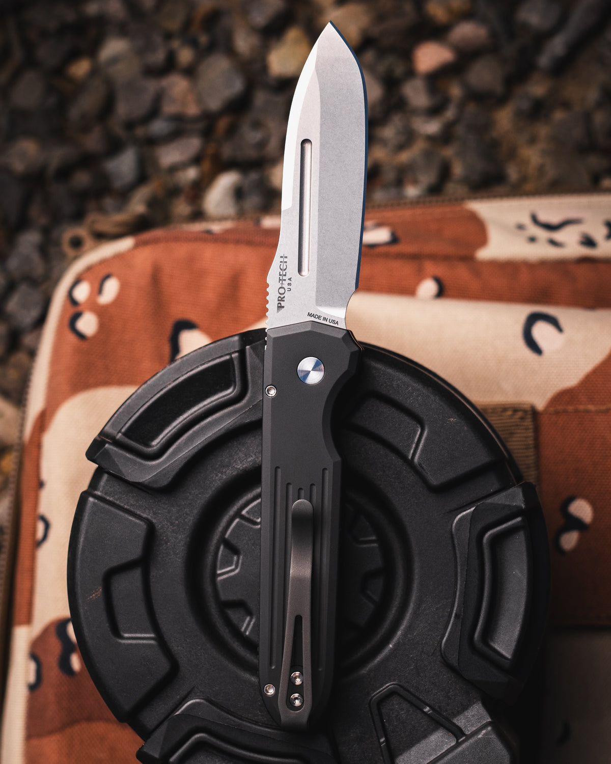 Pro-Tech-ProTech x Prometheus Design Werx 1804 Invictus Auto - Black Handles - Stonewash Magnacut Blade - Red G-10 Button - NEW STEEL SAFETY-2-Urban Cutlery