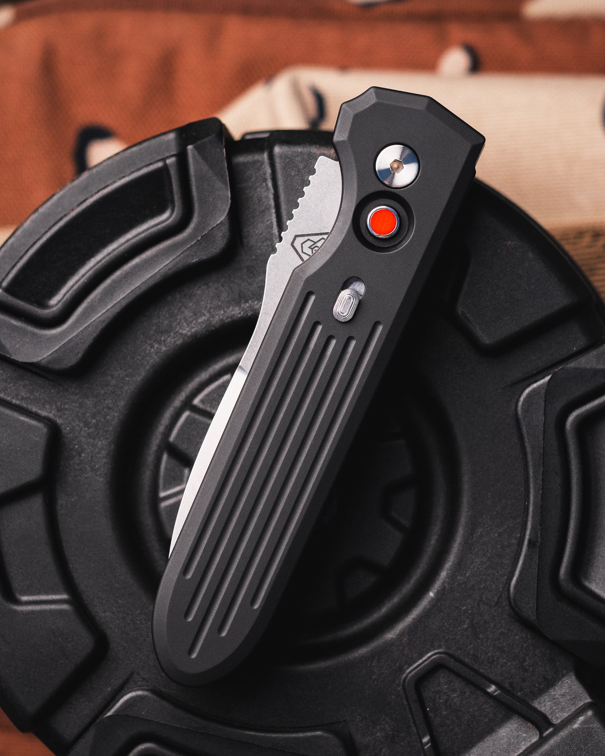 Pro-Tech-ProTech x Prometheus Design Werx 1804 Invictus Auto - Black Handles - Stonewash Magnacut Blade - Red G-10 Button - NEW STEEL SAFETY-3-Urban Cutlery