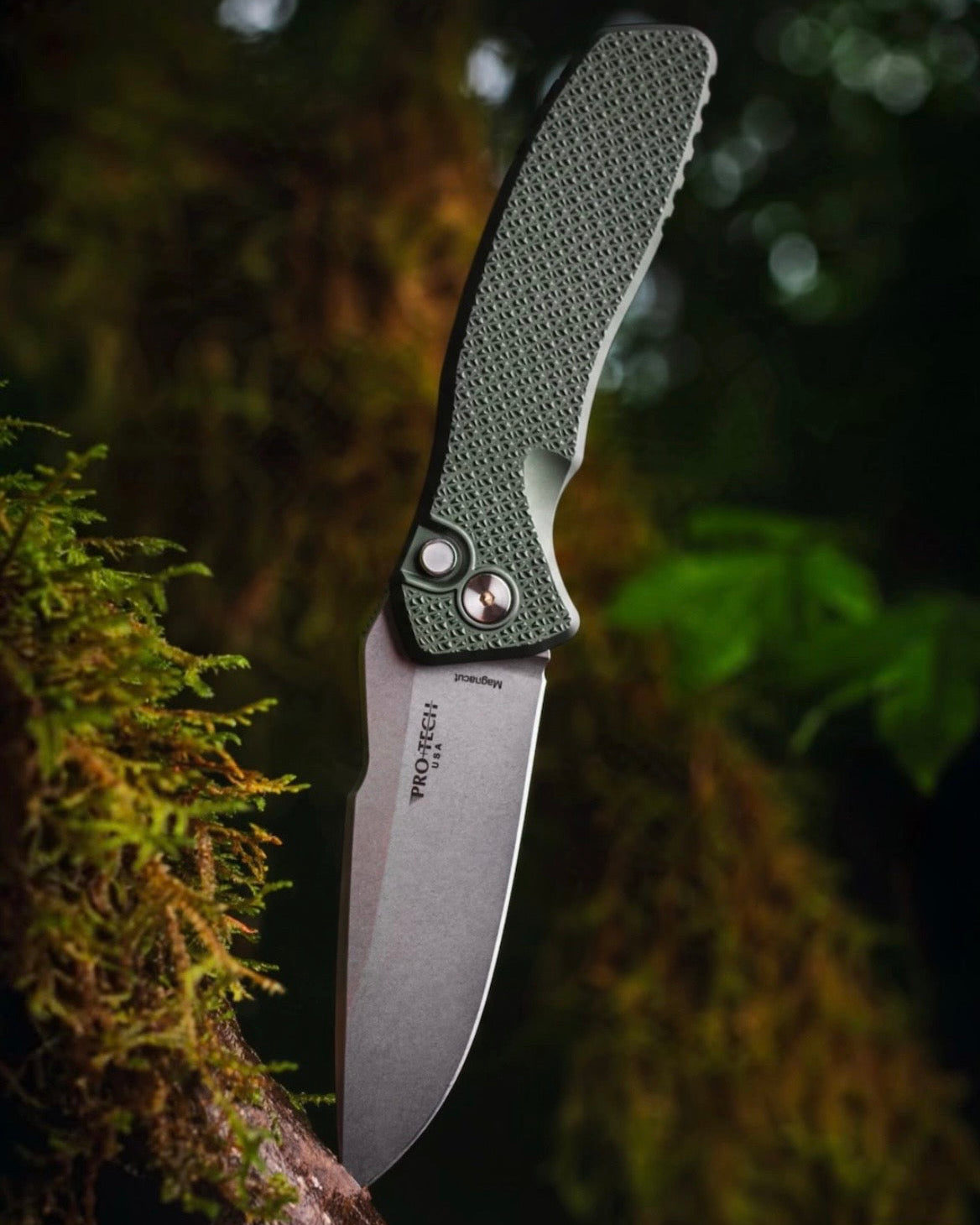 Pro-Tech-ProTech x Spartan Blades BSW26.Pallas.1 Blade Show West 2026 Exclusive Pallas Auto - Green Carbide Textured Handles - Stonewash Magnacut Blade - White Pearl Button - Satin Hardware /85-1-Urban Cutlery