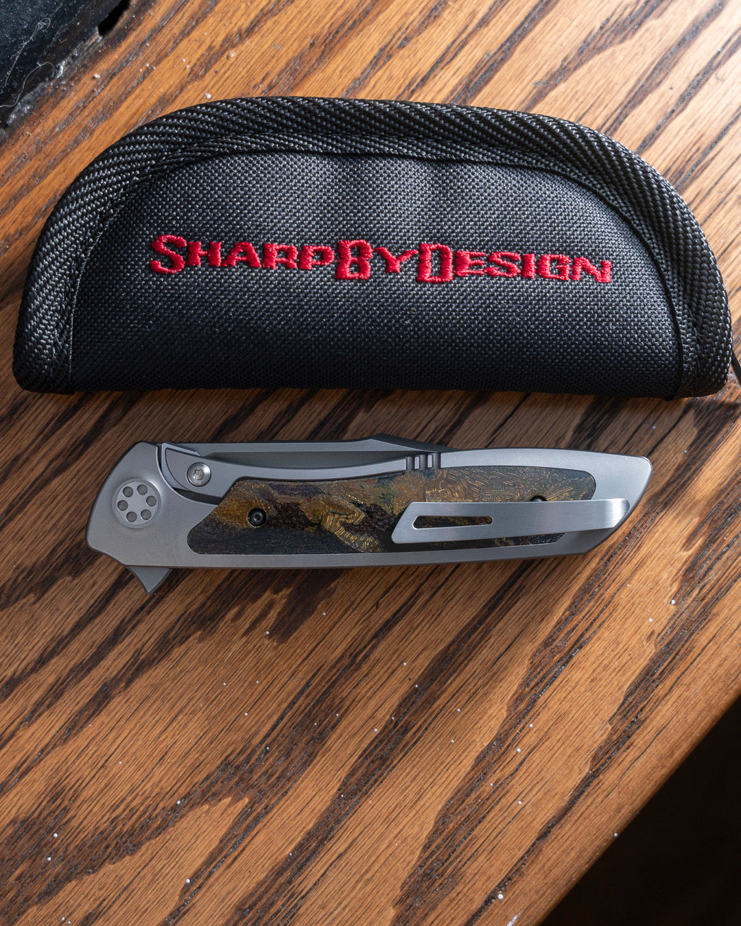 Sharp by Design T10 – Burl Micarta Inlay Handle - Etched Blade #2
