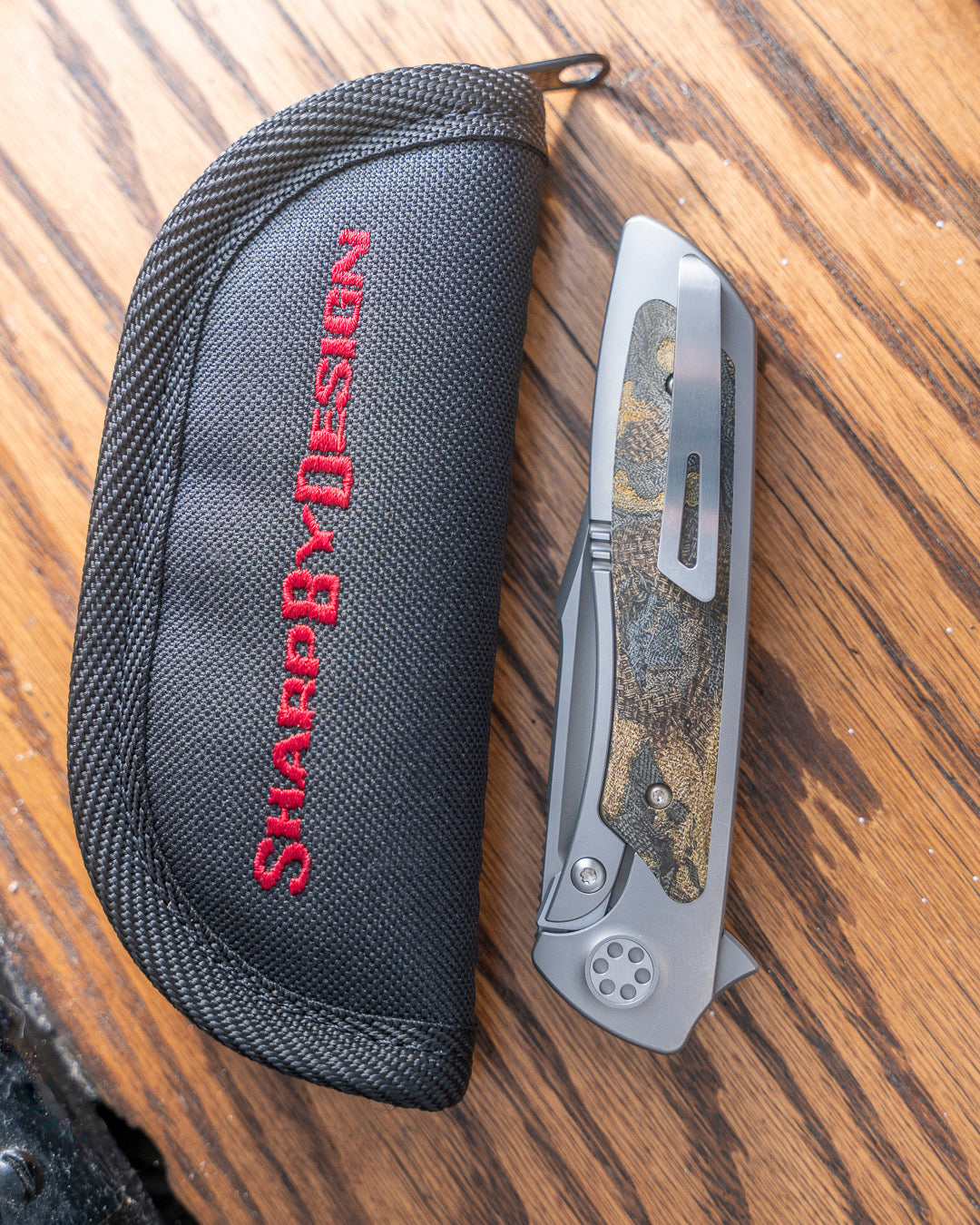 Sharp by Design T10 – Burl Micarta Inlay Handle - Etched Blade #1