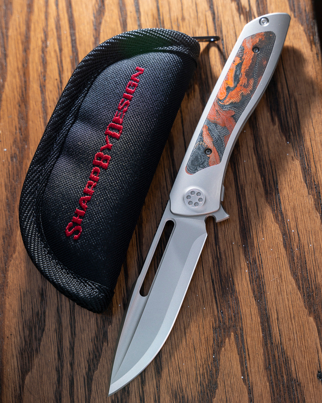 Sharp by Design T10 – Burl Micarta Inlay Handle - Etched & Slotted Blade #1