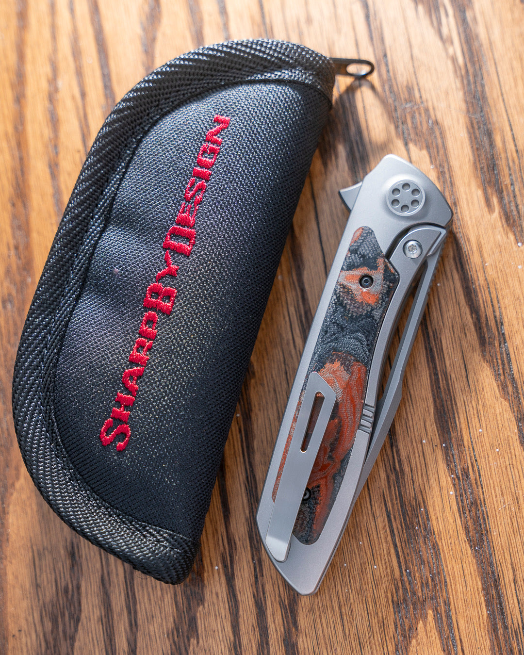 Sharp by Design T10 – Burl Micarta Inlay Handle - Etched & Slotted Blade #1