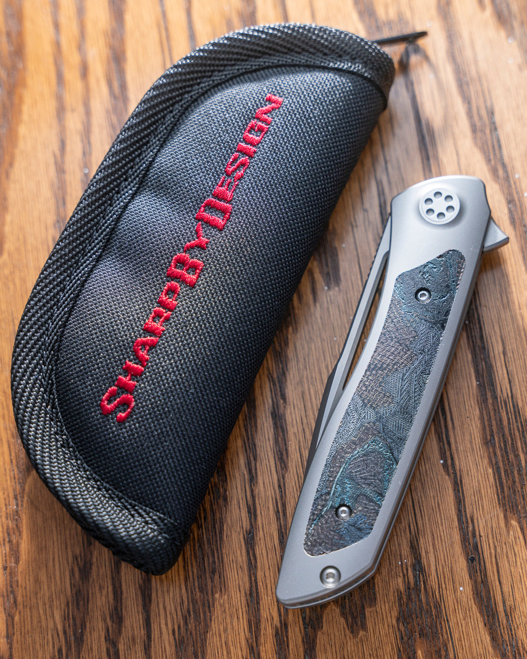Sharp by Design T10 – Burl Micarta Inlay Handle - Etched & Slotted Blade #2