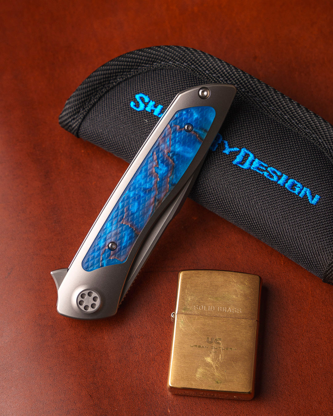 Sharp by Design-Sharp by Design T10 – Blue VC Copper Net Infused Inlay Handles - Drop Point-3-Urban Cutlery