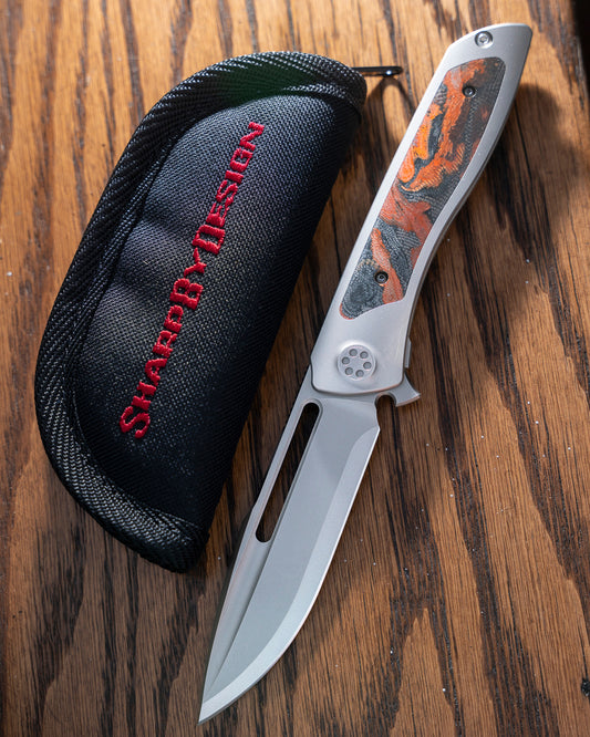 Sharp by Design-Sharp by Design T10 – Burl Micarta Inlay Handle - Etched & Slotted Blade #1-1-Urban Cutlery