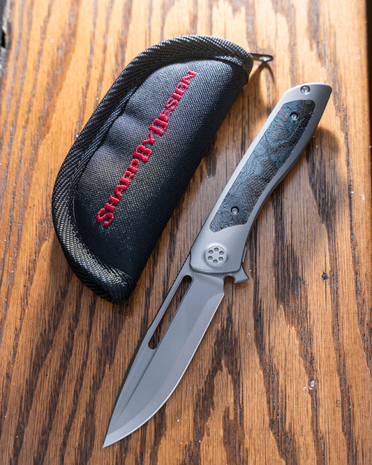 Sharp by Design-Sharp by Design T10 – Burl Micarta Inlay Handle - Etched & Slotted Blade #2-1-Urban Cutlery