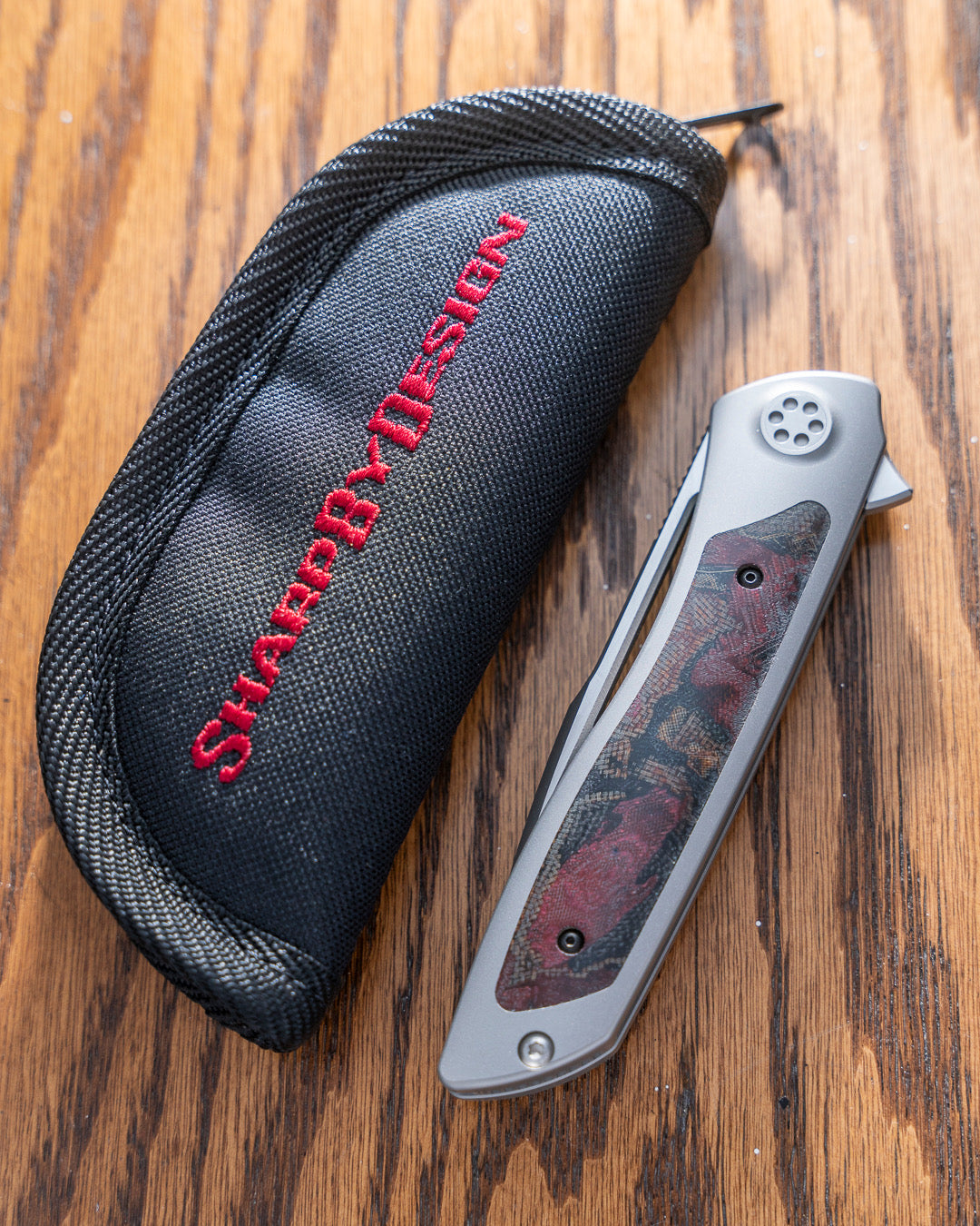 Sharp by Design-Sharp by Design T10 – Burl Micarta Inlay Handle - Slotted Blade w/ Satin Flat-2-Urban Cutlery