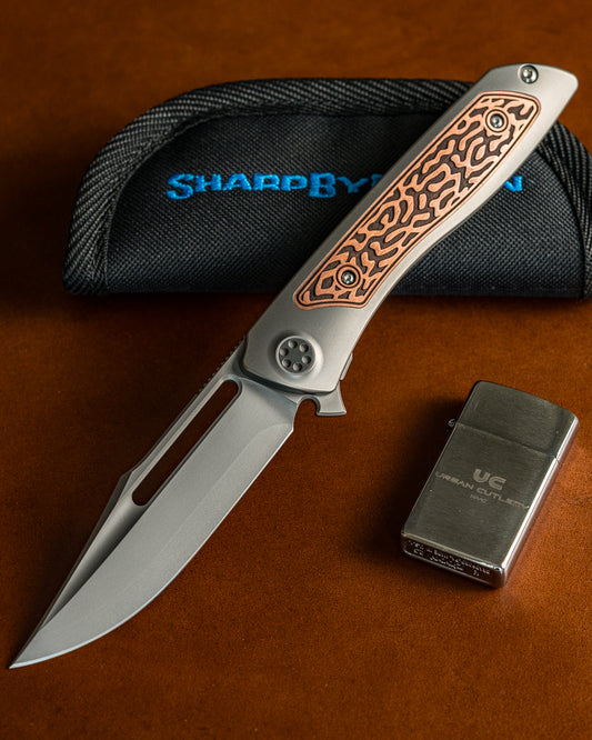 Sharp by Design-Sharp by Design T10 – Copper Inlay Handles #1 - Etched & Slotted Blade-1-Urban Cutlery