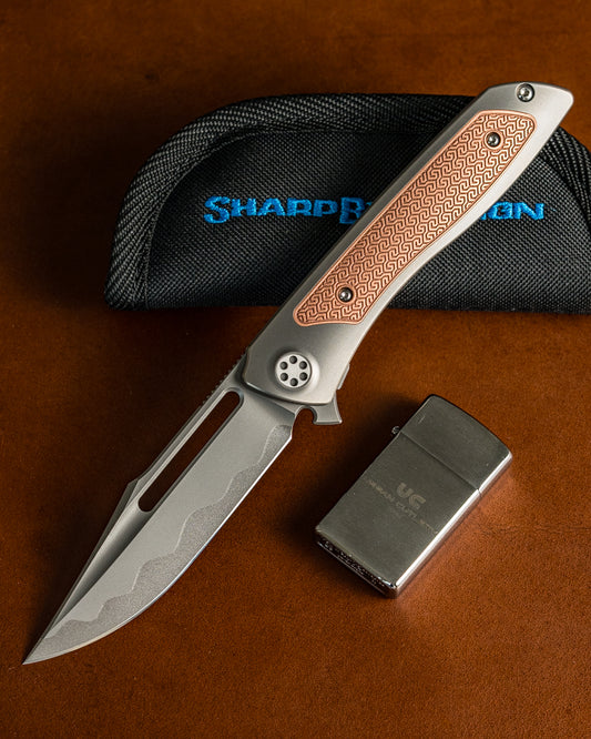 Sharp by Design-Sharp by Design T10 – Copper Inlay Handles #2 - Etched & Slotted Blade (Copy)-1-Urban Cutlery