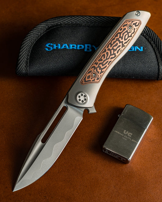 Sharp by Design-Sharp by Design T10 – Copper Inlay Handles #4 - Etched & Slotted Blade-1-Urban Cutlery