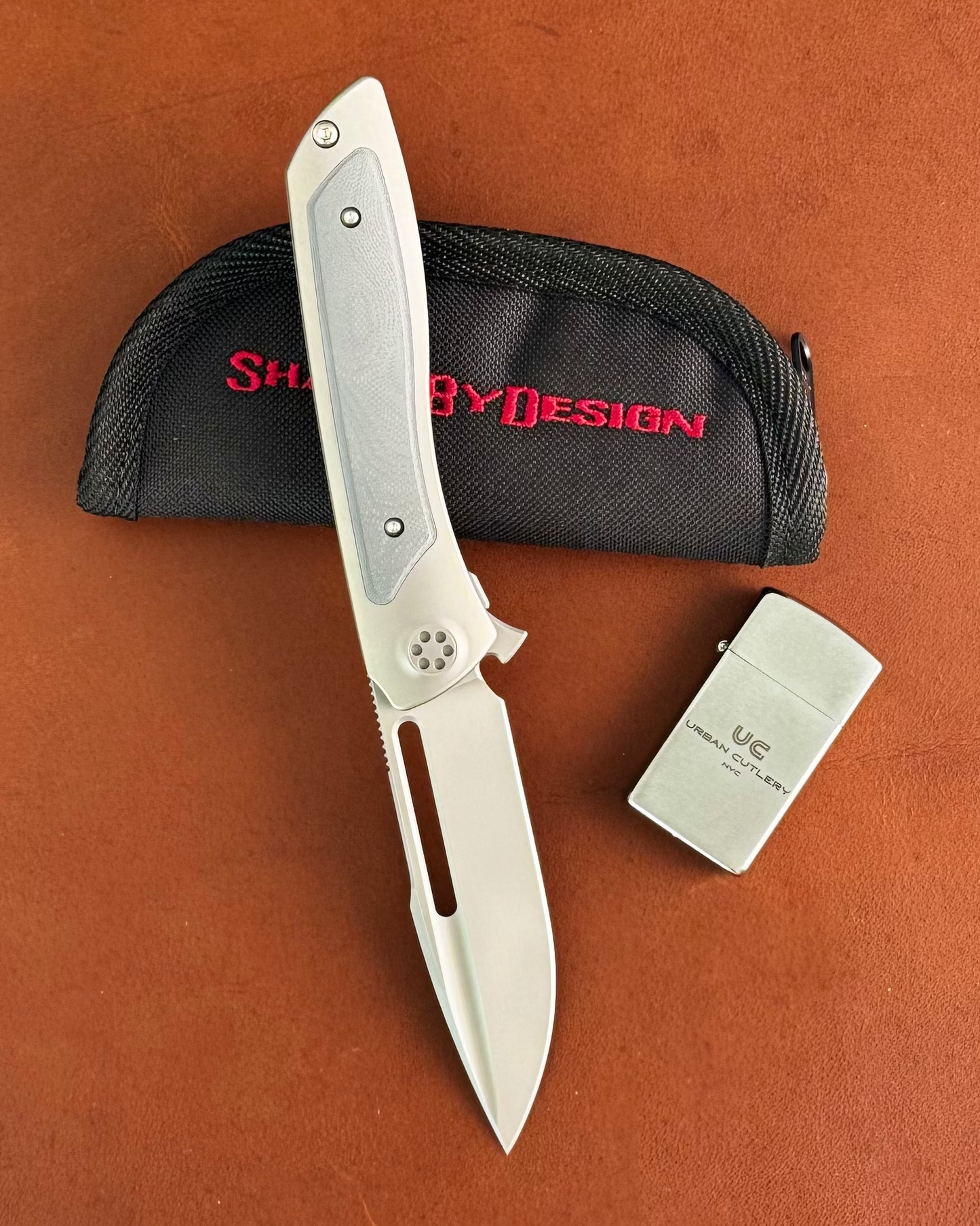 Sharp by Design-Sharp by Design T10 – Marble G10 Inlay Handles #6 - Slotted Blade-1-Urban Cutlery