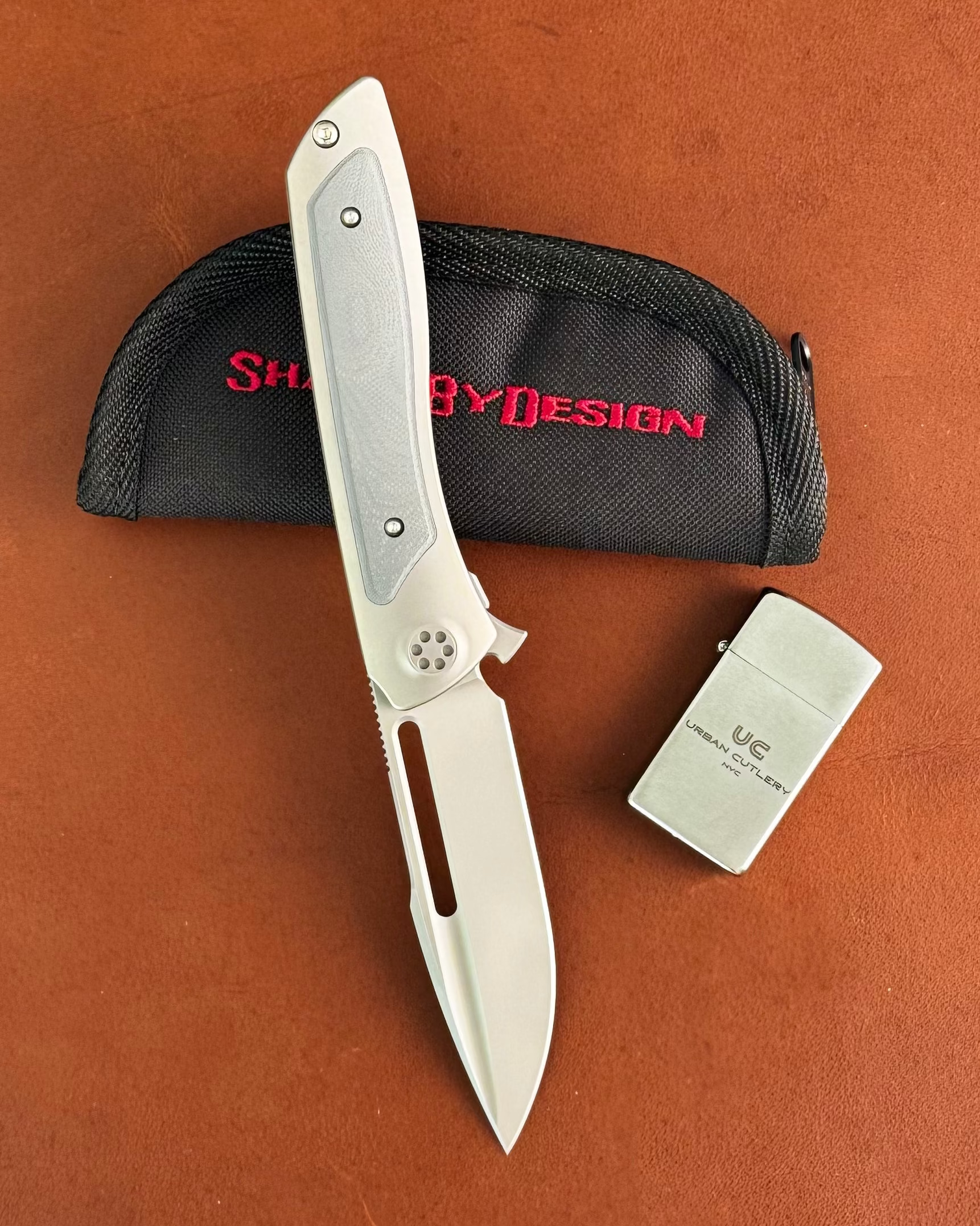 Sharp by Design-Sharp by Design T10 – Marble G10 Inlay Handles #6 - Slotted Blade-1-Urban Cutlery