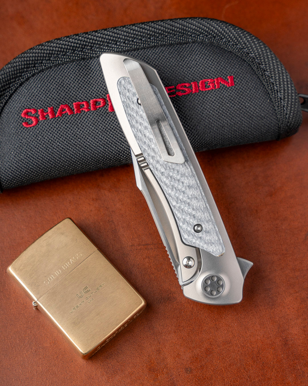 Sharp by Design-Sharp by Design T10 – Silver Twill Carbon Fiber Inlay Handle - Hand Rubbed & Etched Blade-4-Urban Cutlery