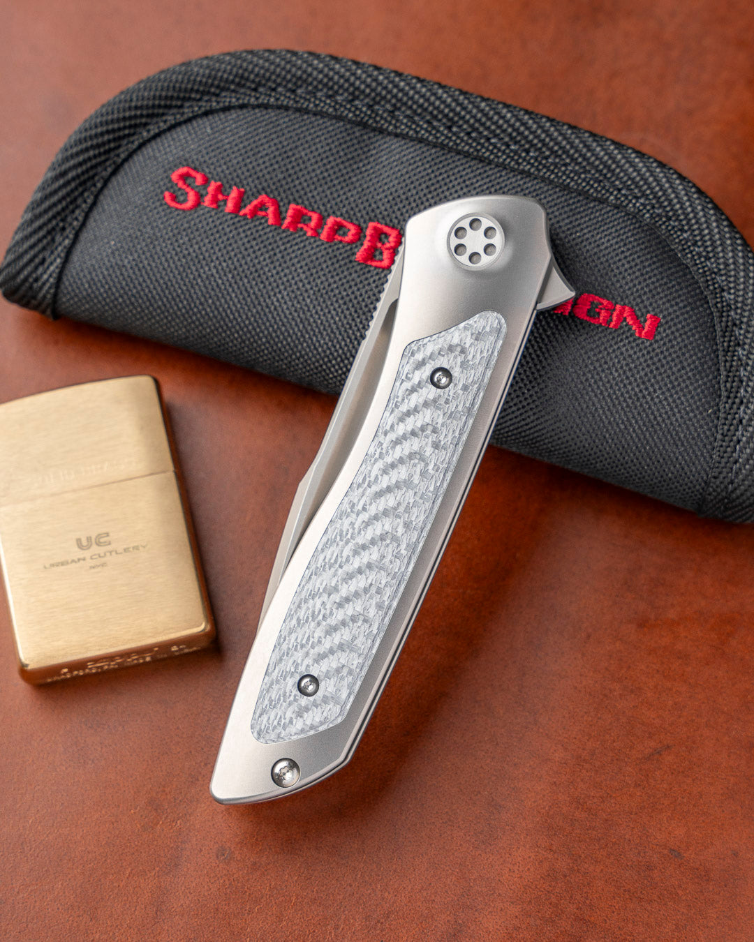 Sharp by Design-Sharp by Design T10 – Silver Twill Carbon Fiber Inlay Handles - Etched Blade-3-Urban Cutlery