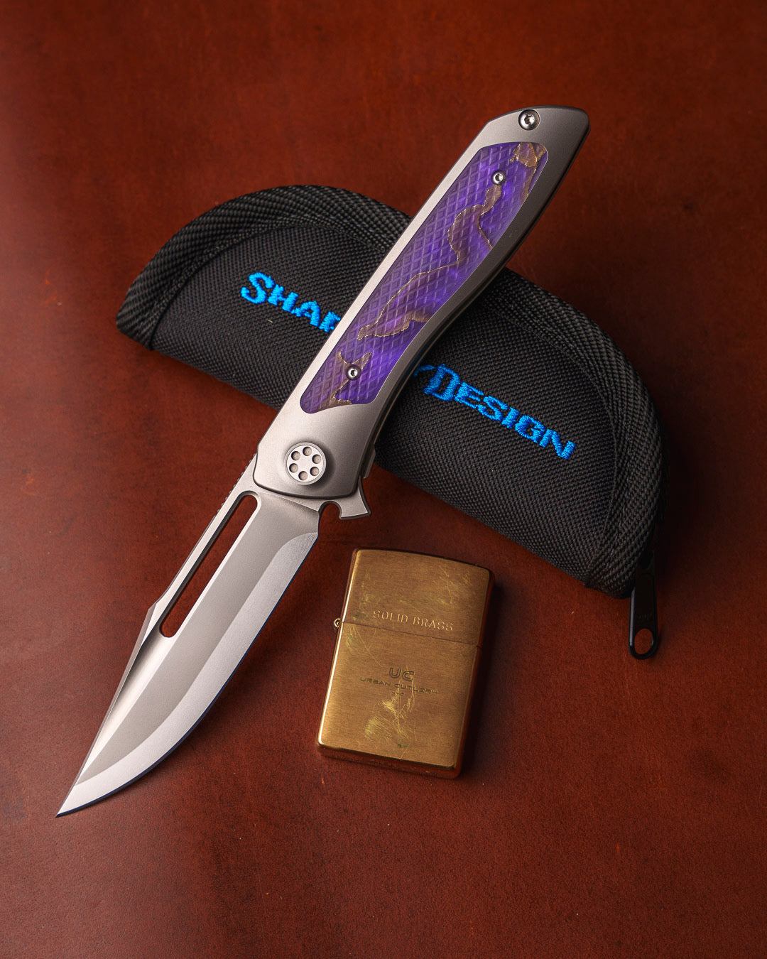Sharp by Design-Sharp by Design T10 – Violet VC Copper Mesh Inlay Handles - Etched & Slotted Blade-1-Urban Cutlery