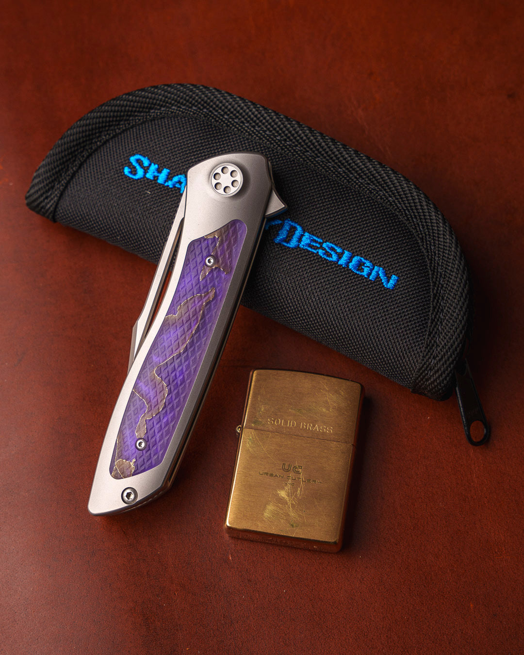 Sharp by Design-Sharp by Design T10 – Violet VC Copper Mesh Inlay Handles - Etched & Slotted Blade-3-Urban Cutlery