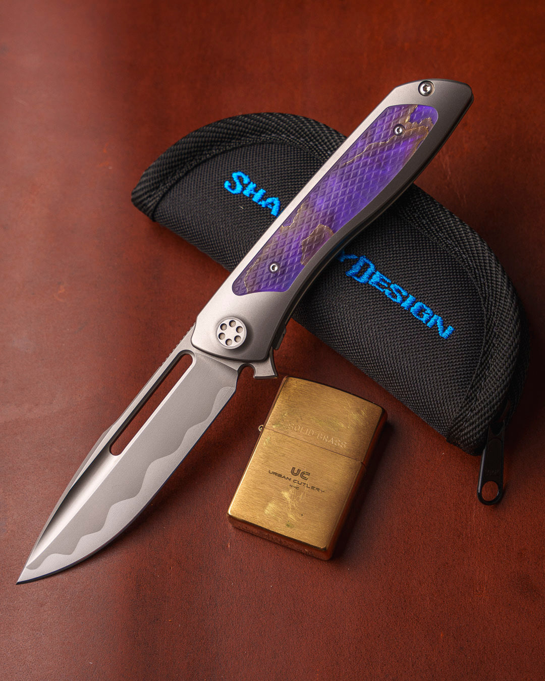 Sharp by Design-Sharp by Design T10 – Violet VC Copper Net Infused Inlay Handles - Etched & Slotted Blade-1-Urban Cutlery