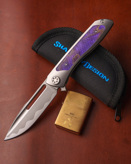 Sharp by Design-Sharp by Design T10 – Violet VC Copper Net Infused Inlay Handles - Etched & Slotted Blade-1-Urban Cutlery