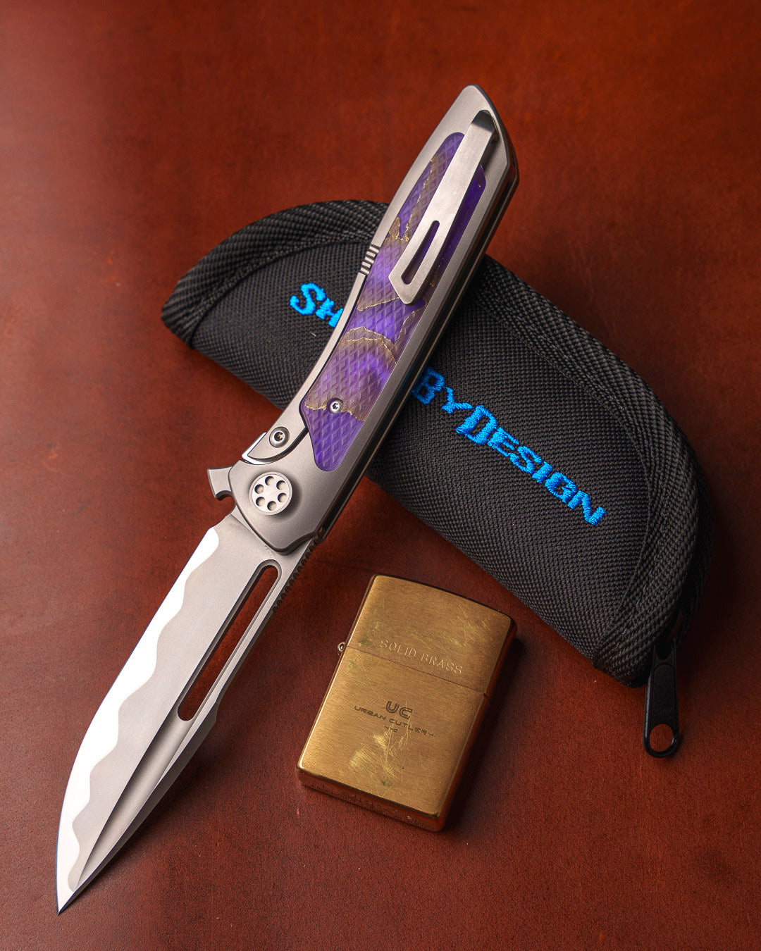 Sharp by Design-Sharp by Design T10 – Violet VC Copper Net Infused Inlay Handles - Etched & Slotted Blade-2-Urban Cutlery