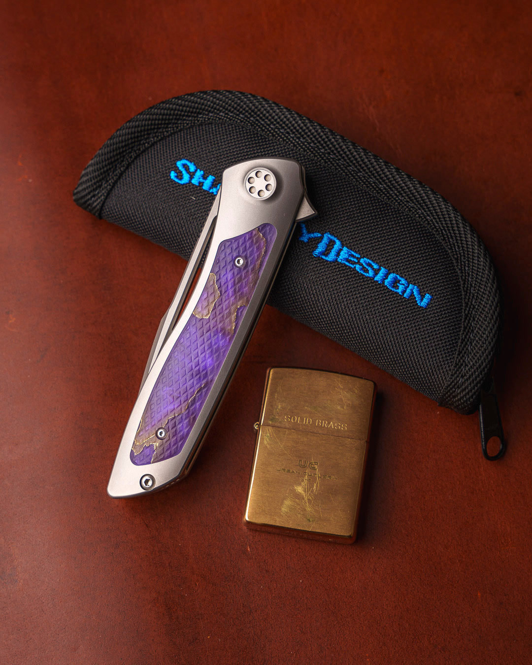 Sharp by Design-Sharp by Design T10 – Violet VC Copper Net Infused Inlay Handles - Etched & Slotted Blade-3-Urban Cutlery