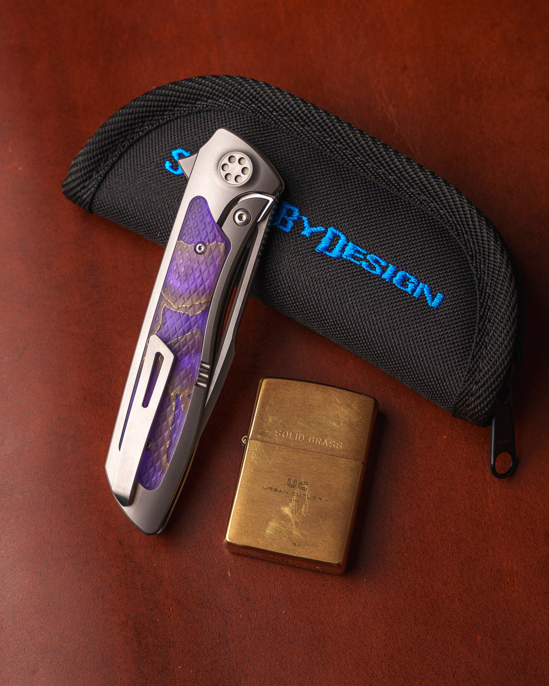 Sharp by Design-Sharp by Design T10 – Violet VC Copper Net Infused Inlay Handles - Etched & Slotted Blade-4-Urban Cutlery