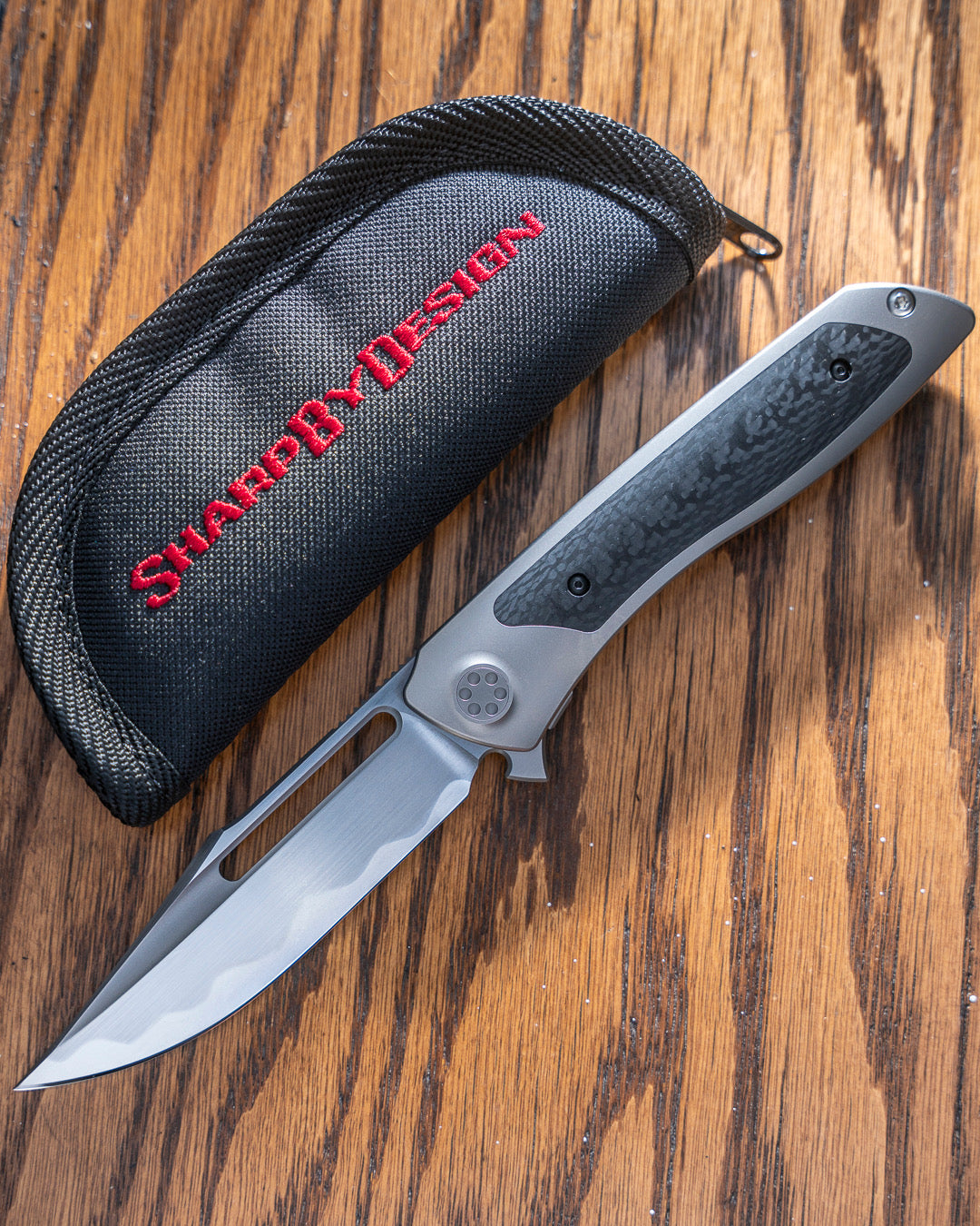 Sharp by Design-Sharp by Design T10 – Weave Carbon Fiber Inlay Handle - Hand Rubbed, Etched & Slotted Blade-1-Urban Cutlery