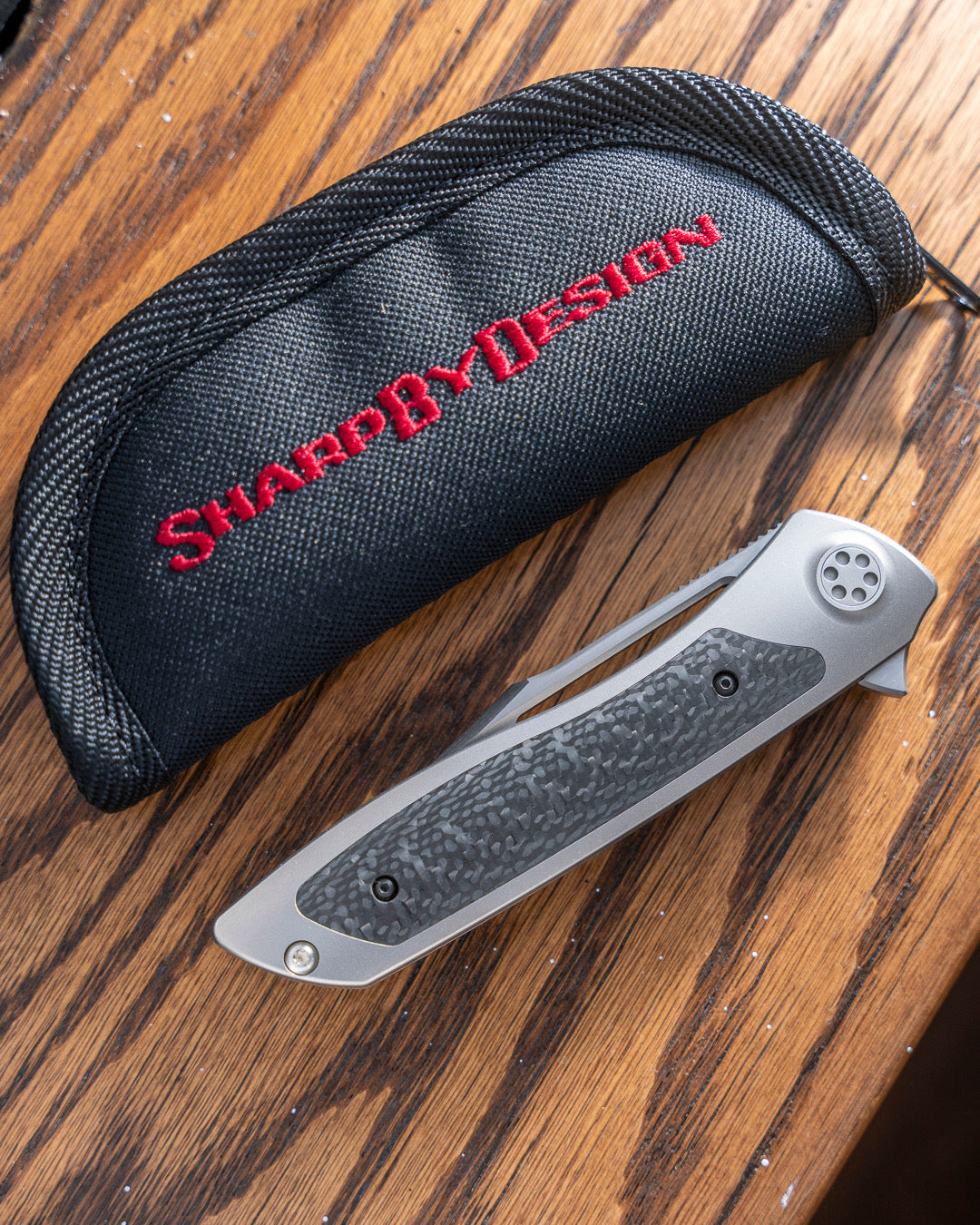 Sharp by Design-Sharp by Design T10 – Weave Carbon Fiber Inlay Handle - Hand Rubbed, Etched & Slotted Blade-2-Urban Cutlery
