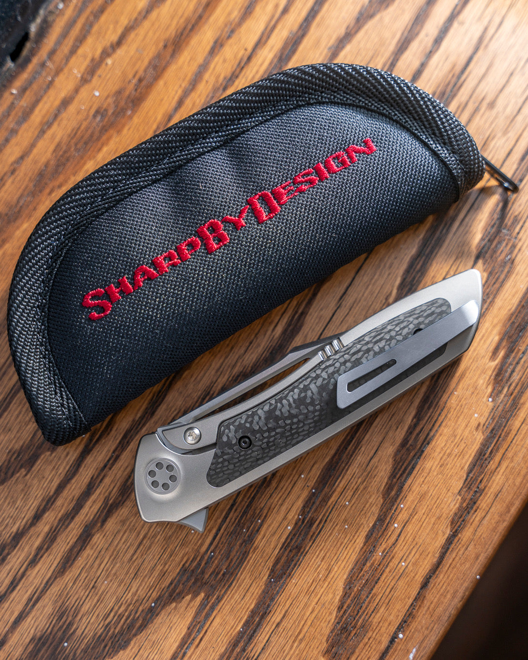 Sharp by Design-Sharp by Design T10 – Weave Carbon Fiber Inlay Handle - Hand Rubbed, Etched & Slotted Blade-3-Urban Cutlery