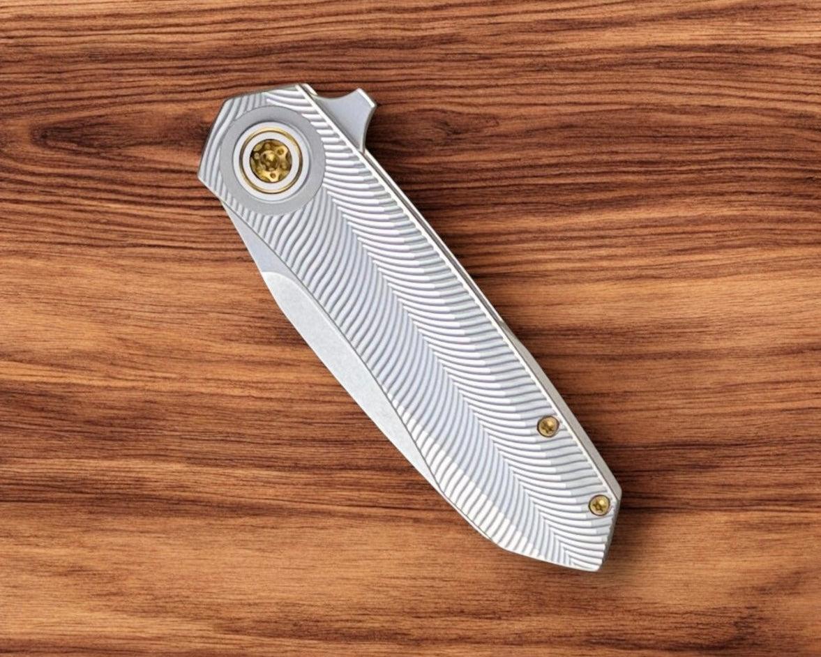 Skiff Workshop-Skiff Made Blades Asylum, Stonewashed Elmax Blade, Milled Titanium Scales, Bronze Pivot and Hardware, #85-4-Urban Cutlery