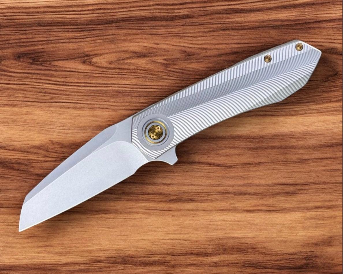 Skiff Workshop-Skiff Made Blades Asylum, Stonewashed Elmax Blade, Milled Titanium Scales, Bronze Pivot and Hardware, #86-2-Urban Cutlery