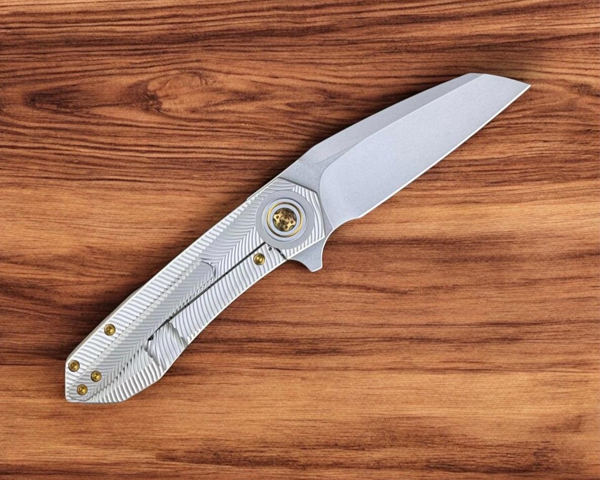 Skiff Workshop-Skiff Made Blades Asylum, Stonewashed Elmax Blade, Milled Titanium Scales, Bronze Pivot and Hardware, #86-3-Urban Cutlery