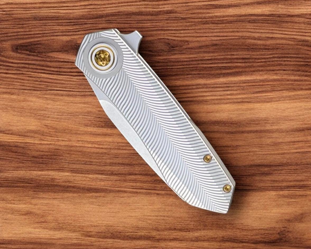 Skiff Workshop-Skiff Made Blades Asylum, Stonewashed Elmax Blade, Milled Titanium Scales, Bronze Pivot and Hardware, #86-4-Urban Cutlery