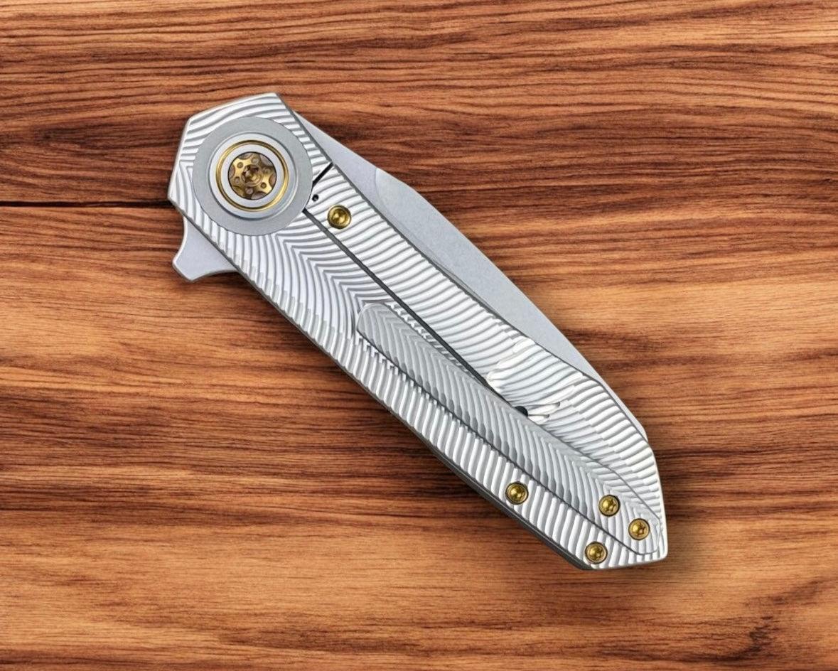 Skiff Workshop-Skiff Made Blades Asylum, Stonewashed Elmax Blade, Milled Titanium Scales, Bronze Pivot and Hardware, #86-5-Urban Cutlery