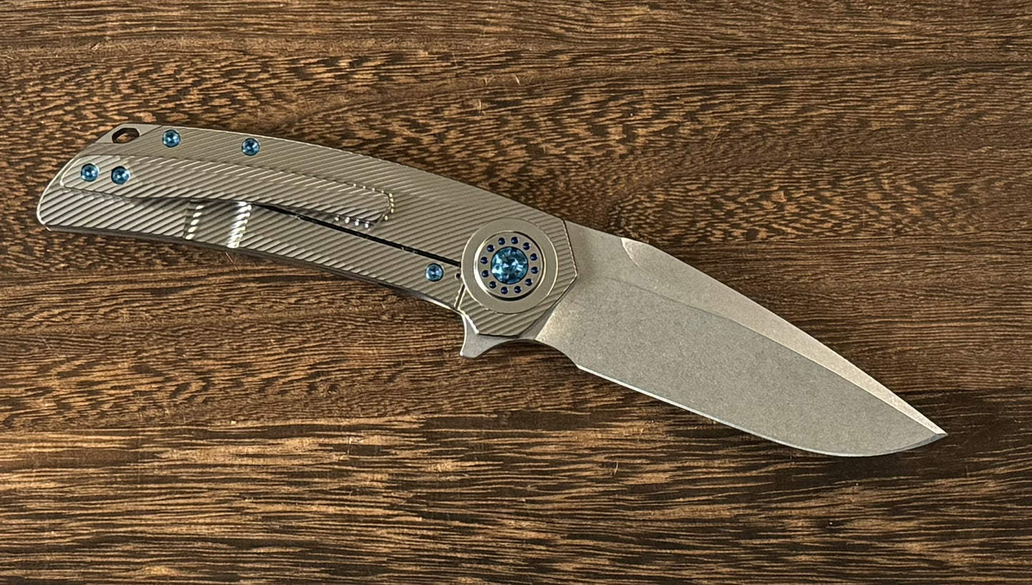 Skiff Workshop-Skiff Made Blades Fugitive, S45VN Blade, Milled Titanium Scales, Ltd Royal Blue Ti Pivot Collar and Hardware, #135-3-Urban Cutlery