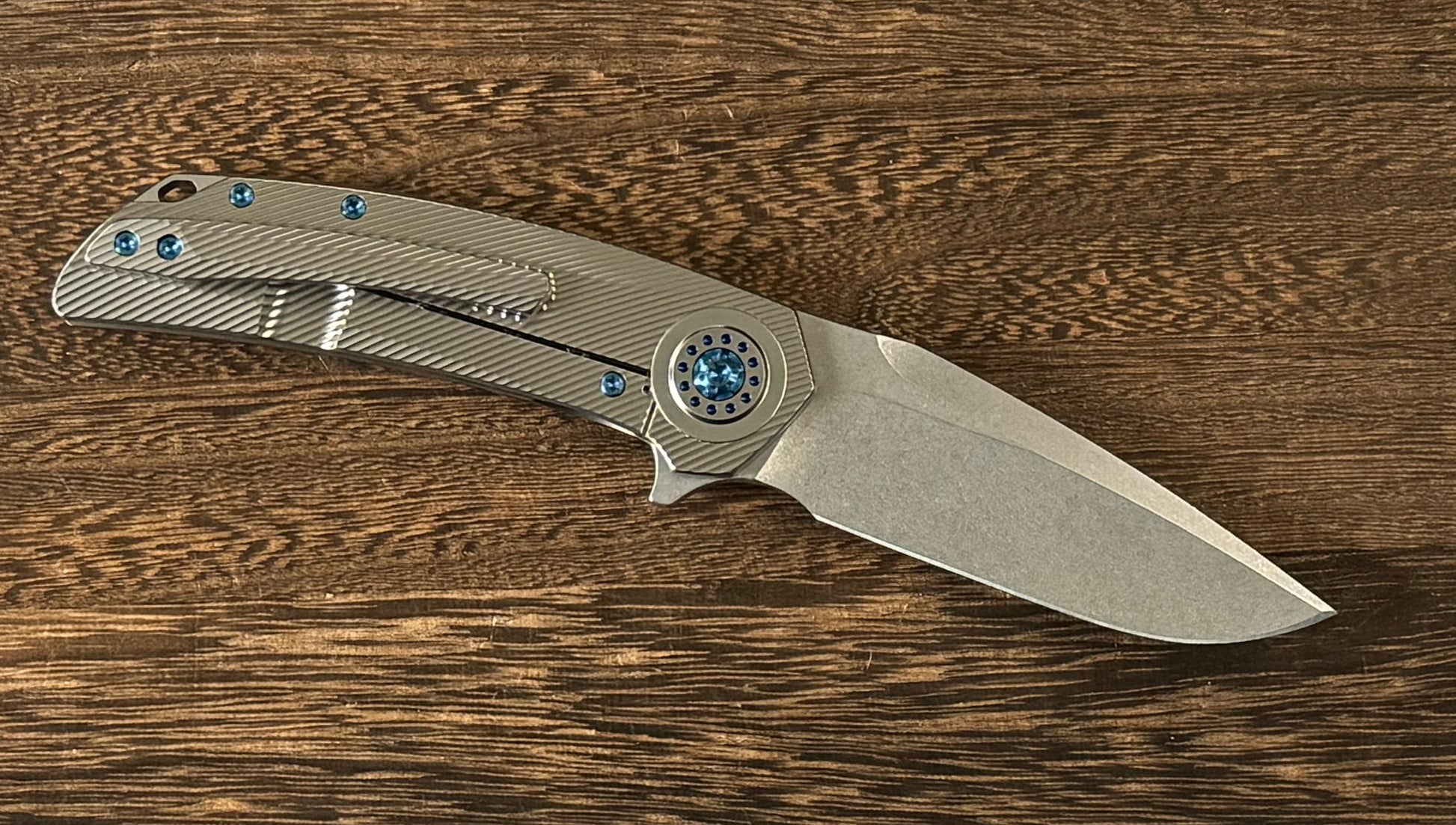 Skiff Workshop-Skiff Made Blades Fugitive, S45VN Blade, Milled Titanium Scales, Ltd Royal Blue Ti Pivot Collar and Hardware, #135-3-Urban Cutlery